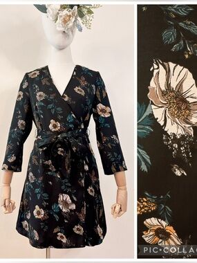 🌿 Frank & Oak Black Floral Wrap Mini Dress